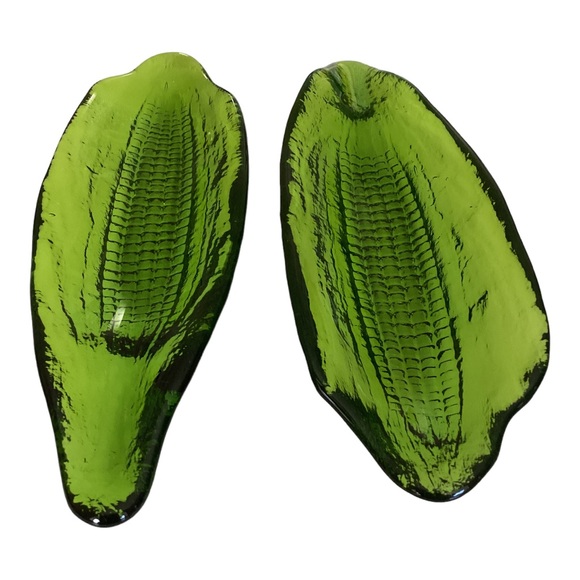 Indiana Glass Pair Of Corn On The Cob Holders Green Vintage EUC - Picture 6 of 10